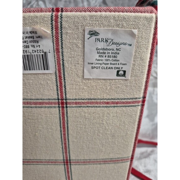 Park Designs Fabric Basket Or Liner Red/Green/Cream Plaid 8 x 8 - Picture 7 of 11